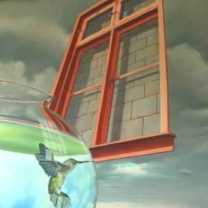 Caged (2009) 60 x 60cm Olieverf op paneel