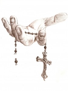 Hand met Rozenkrans (2010) Potlood 30 x 23cm