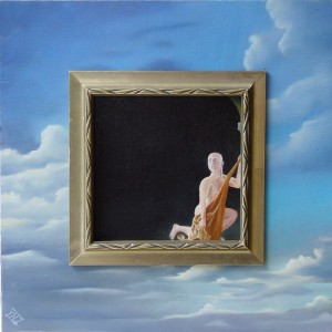 Onschuldig? (2009) 40 x 40 x 10cm Binnenzijde: Olieverf op doek Rand: Olieverf of paneel