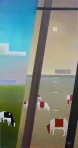 Koeien II (2008) 90 x 47cm Olieverf op paneel