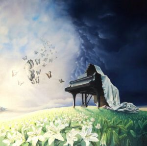 "Grand Piano" 2022 Olieverf op linnen 80 x 80cm